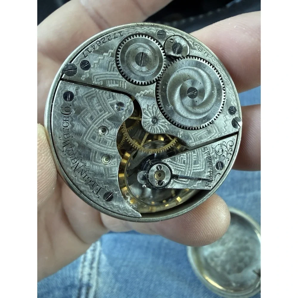 Vintage Swiss Elgin Pocket Watch Mignot Welch Co Serviced Runs Art Nouveau